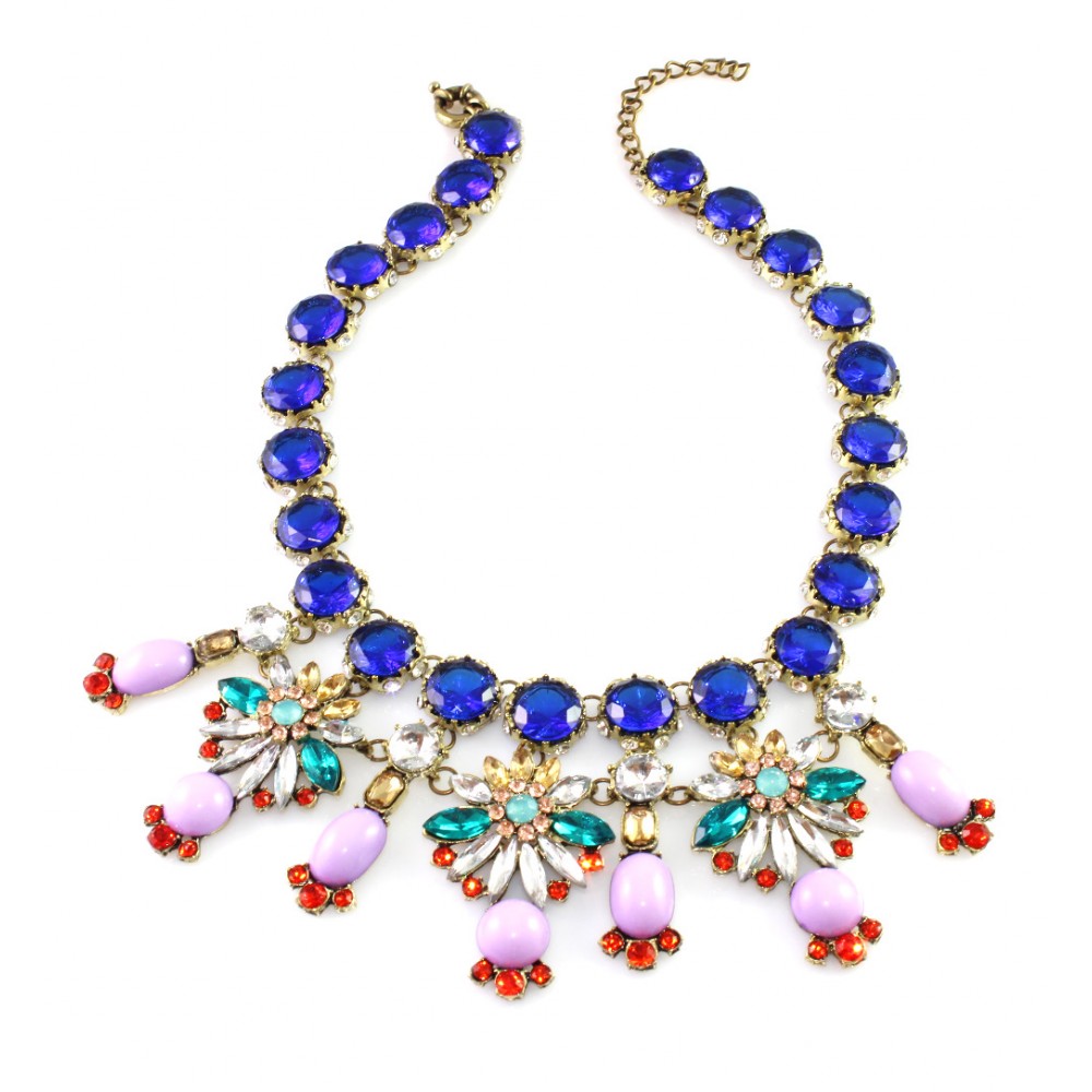 Pastel Cobalt Firework Firecracker Stone Encrusted Statement Necklace